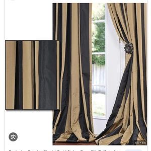 Taffeta Black Tan Striped  Drapes